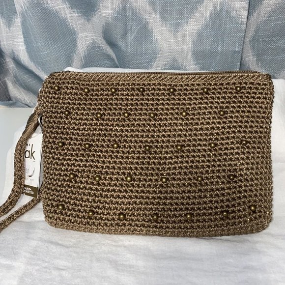 The Sak | Sayulita Crochet Wristlet Brown Beaded Glitter Crochet - Picture 1 of 3